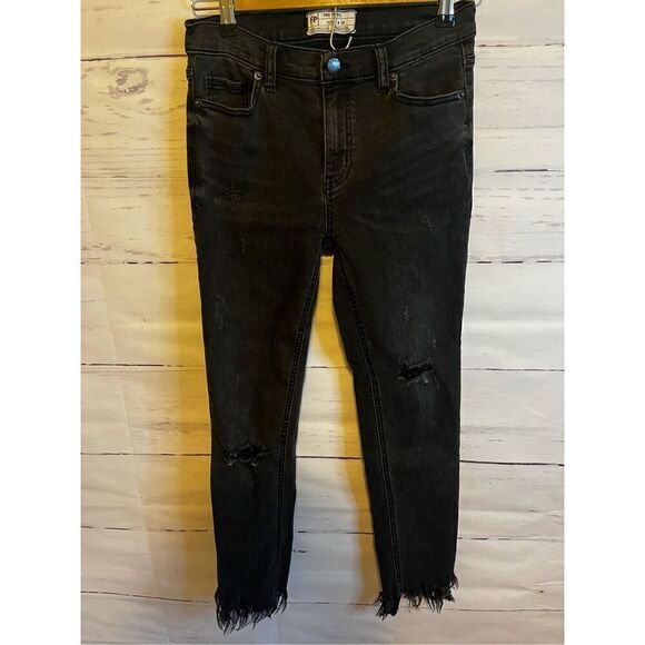FREE PEOPLE Great Heights Washed Black Frayed Skinny Jeans 26 - Picture 3 of 8